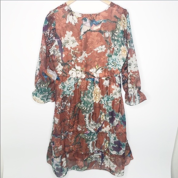 HEMANT & NANDITA Anthropologie Rust Floral Dress Size Small - Picture 4 of 8